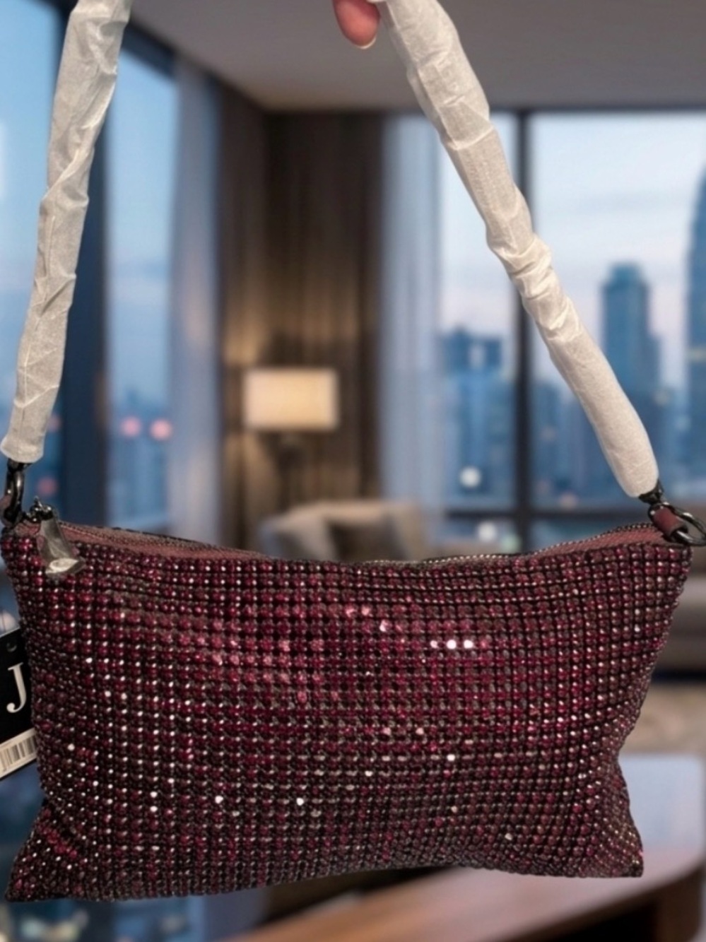 SOLD!!! Simply Vera Wang Burgundy Ombré Rhinestone Mini Baguette Bag NWT - Picture 4 of 10